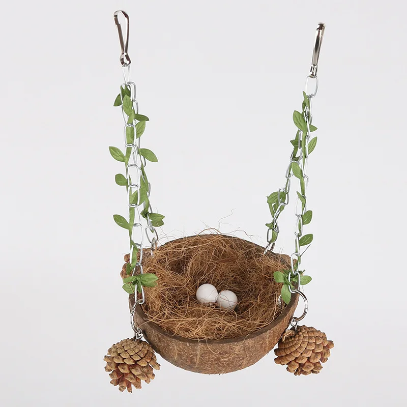 1Pc Coconut Bird's Nest Parrot Breeding Box, Phoenix Budgie Hanging Ring Bridge Hammock Toy Hanging Bird's Nest