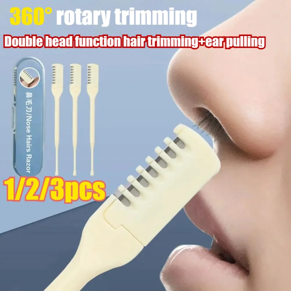 

1/2/3pcs Portable Manual Nose Hair Trimmer Double-Head Nose Hair Shaver 360 Rotating Nasal Clippers Safety Nostril Removal Tool