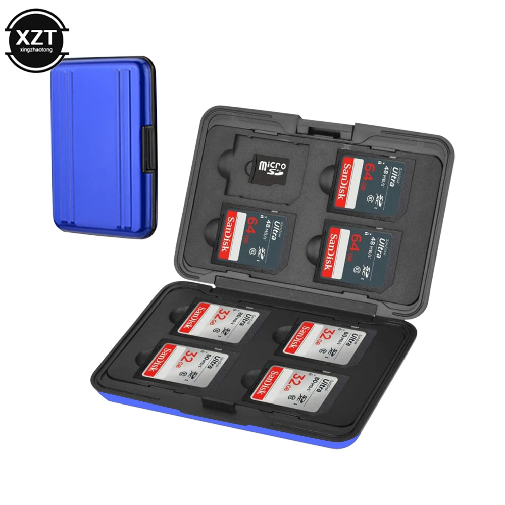 Titular do cartão Micro SD portátil, SDXC Armazenamento, Memory Card Case Protector, Alumínio Case, 16 Solts para SD, SDHC, SDXC, Micro SD