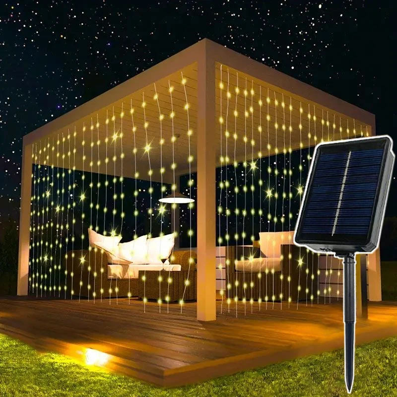 

6M 3M Solar Curtain Light LED Outdoor 8 Modes Holiday Garland String Lights for Courtyard Garden Christmas Wedding Decoration