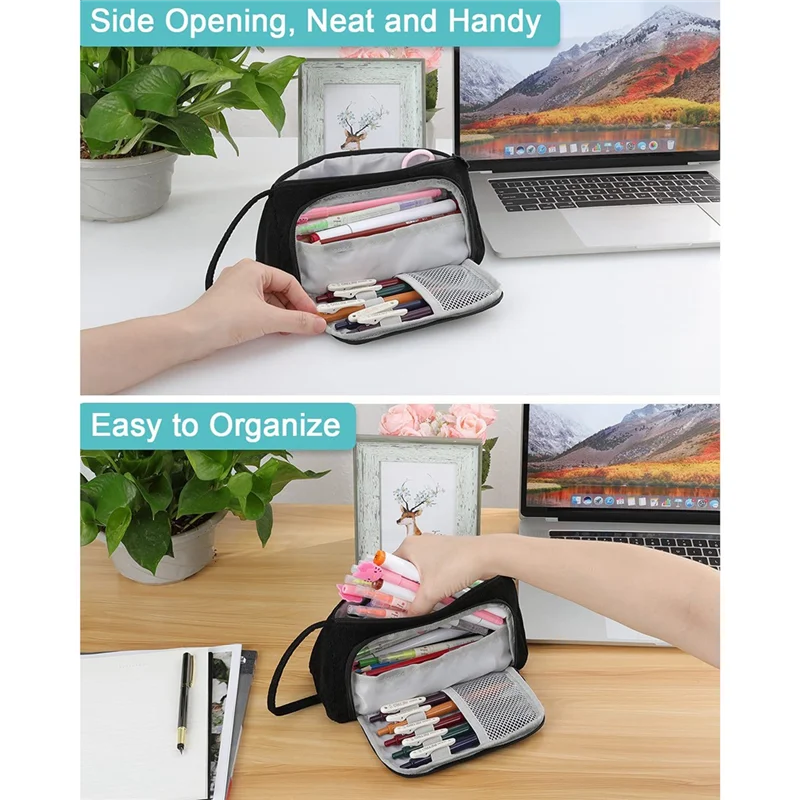 Estuche de lápices portátil de pana, bolsa de papelería multifuncional, Color sólido, lindo estuche de lápices para estudiantes, bolso de mano para niñas, azul