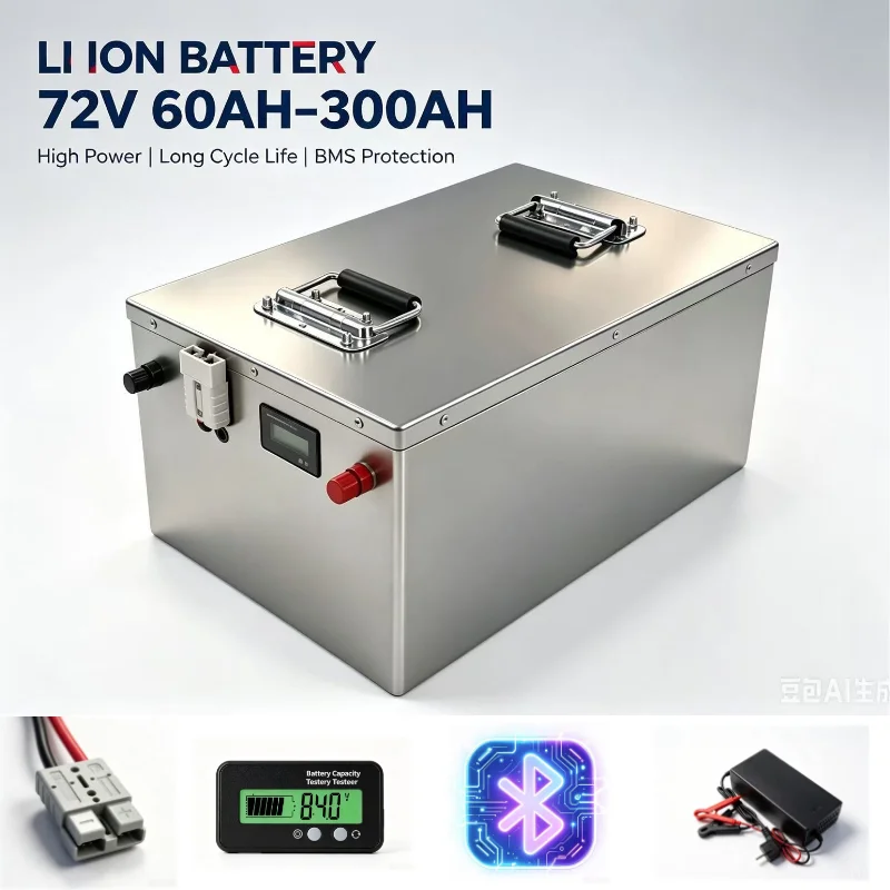 72V Large Capacity Li-ion Battery Pack 60~300Ah Multiple Sizes Built-In Smart BMS Fit 7000W 14000W E-Scooter E-Motorcycle Trike