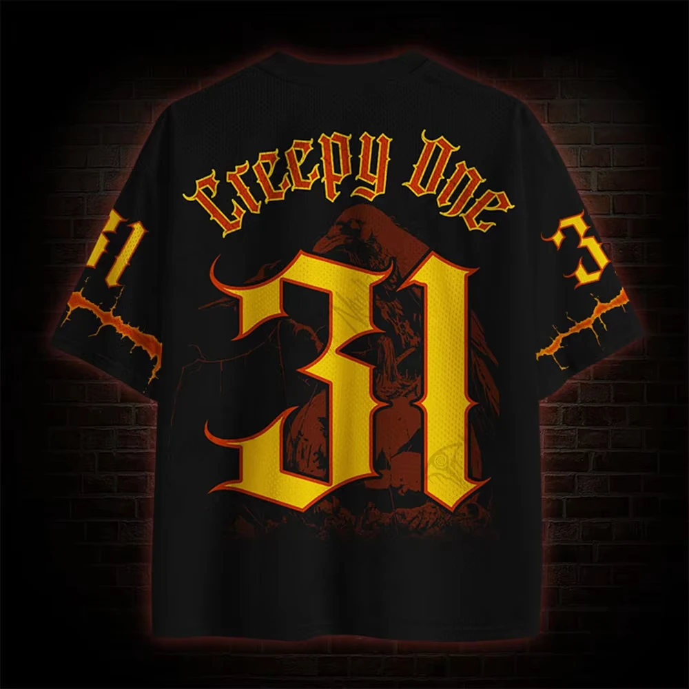 Halloween Limited V-Ausschnitt Kurzarm-Shirt, Horror-Nacht-Kürbiskopf Kurzarm-Shirt, Trendige Sportbekleidung, Vollbedrucktes T-Shirt – Detail 7