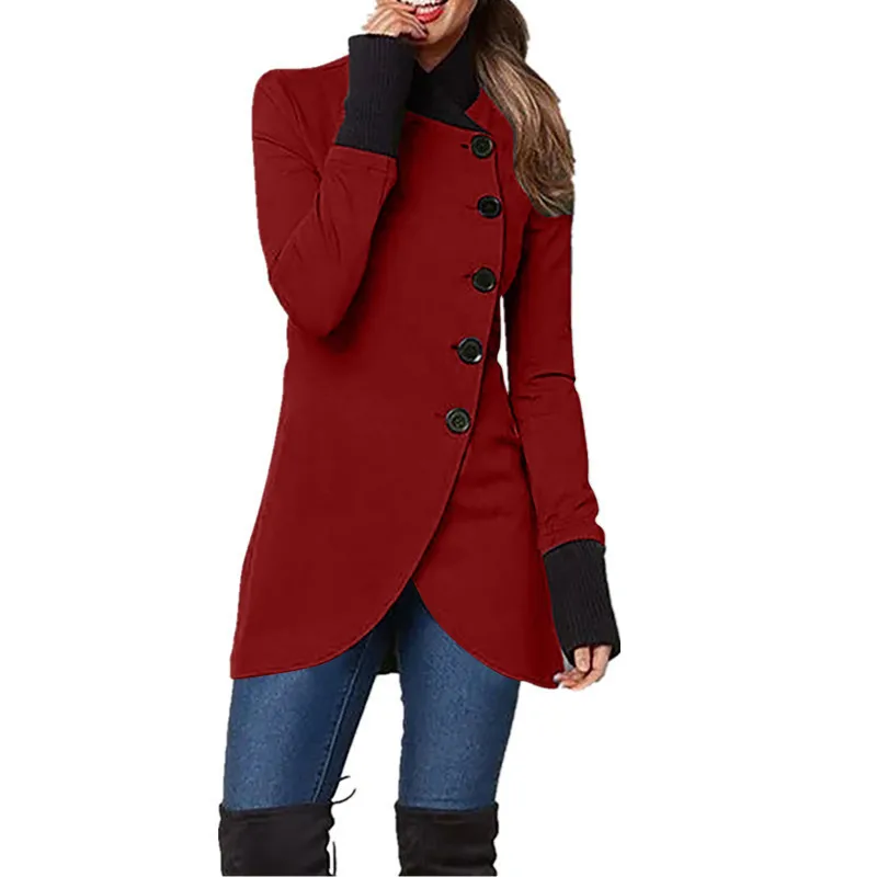 2023 Autumn and Winter Women's New Fashion Commuter Solid Color Single Breasted Panel Bottom Split Long Sleeve Versatile Coat