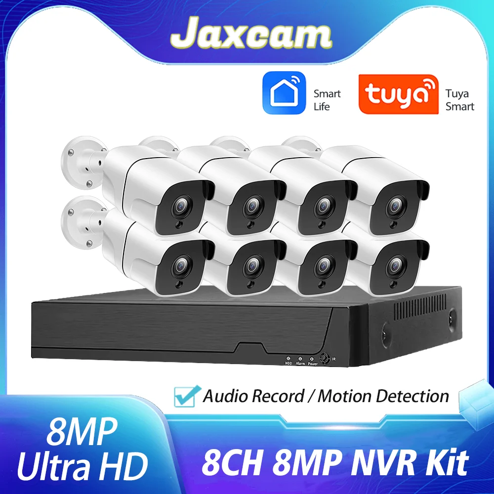 Tuya APP 4K 8MP Ultra HD POE Videobewakingscamsysteem 8CH NVR Recorder Beveiligingscamera's CCTV Kit Smart Life Home IP-camera