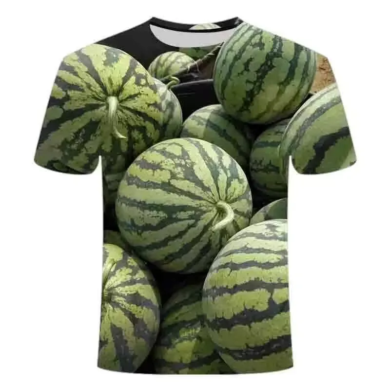 Summer Watermelon 3d Printed Hip Hop Men Personality Short Sleeve Fashion Alternative Funny O Collar Large Size Handsome Shirt