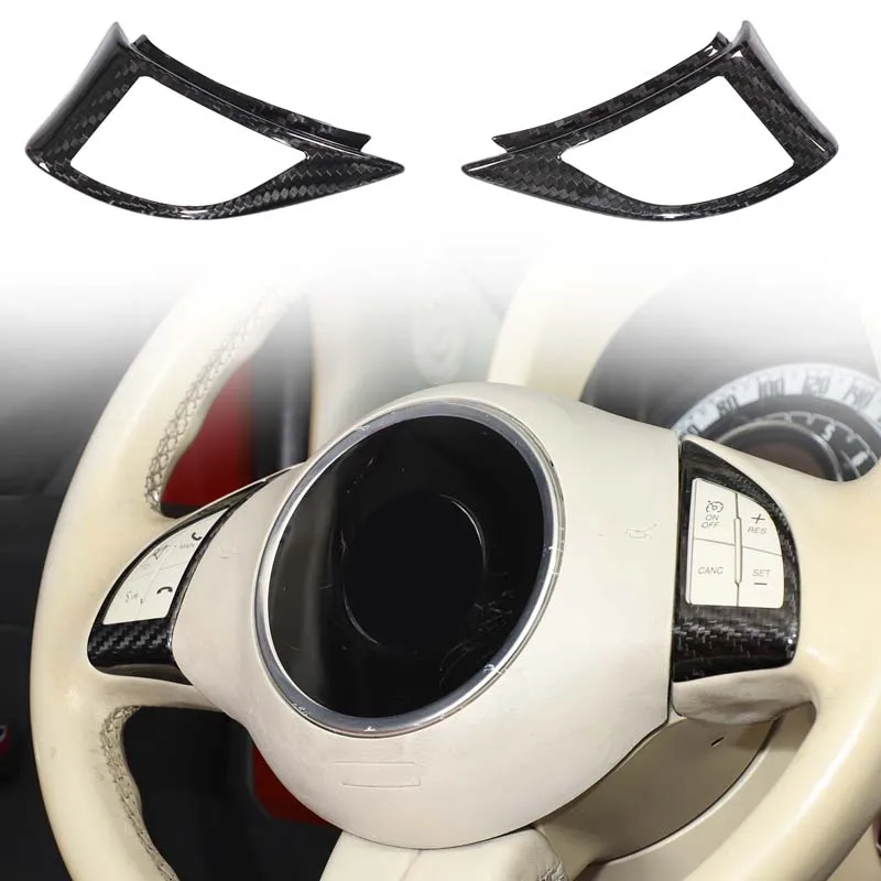 

2Pcs Real carbon fiber For Fiat 500 Abarth 2008-2015 car steering wheel button frame decorative sticker car interior accessories