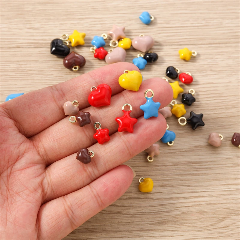 5 Stück bunte Emaille-Anhänger in Form von Herzen und Sternen für die Schmuckherstellung, geeignet für Ohrringe, Halsketten, Armbänder und DIY-Bastelzubehör. – Detail 2