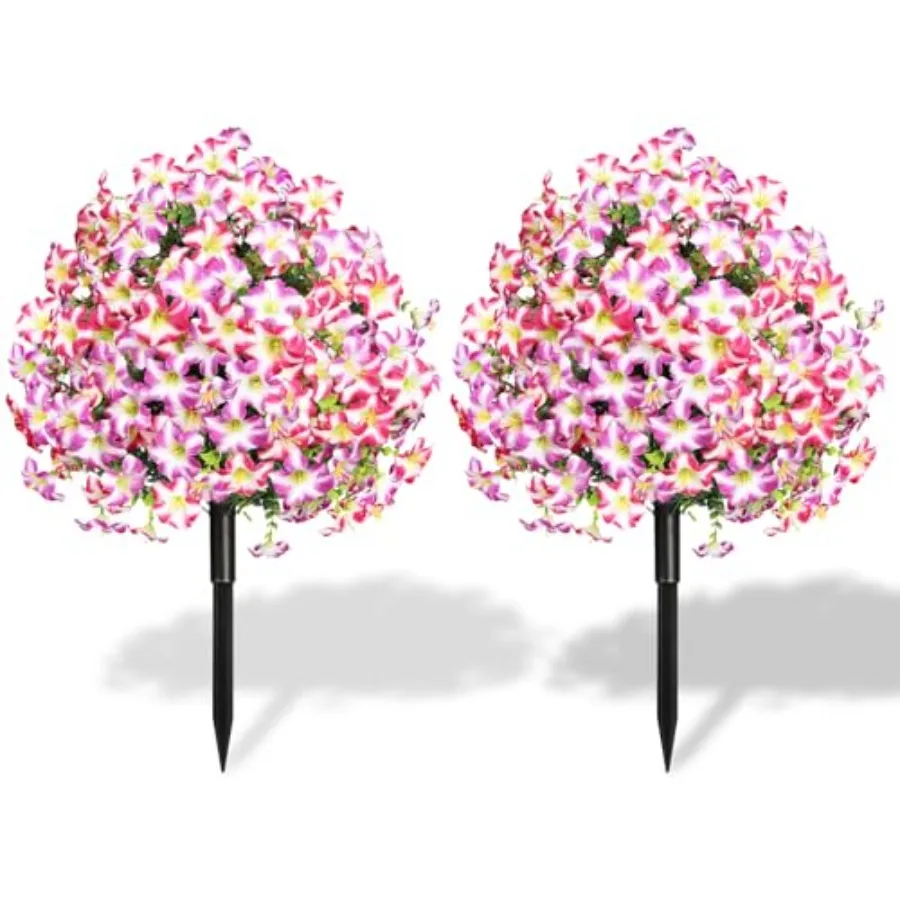 

2 шт. Искусственные шарообразные кусты эвкалипта с цветами петунии, УФ-стойкие, имитация растений, с колышками для крепления в грунт, для улицы