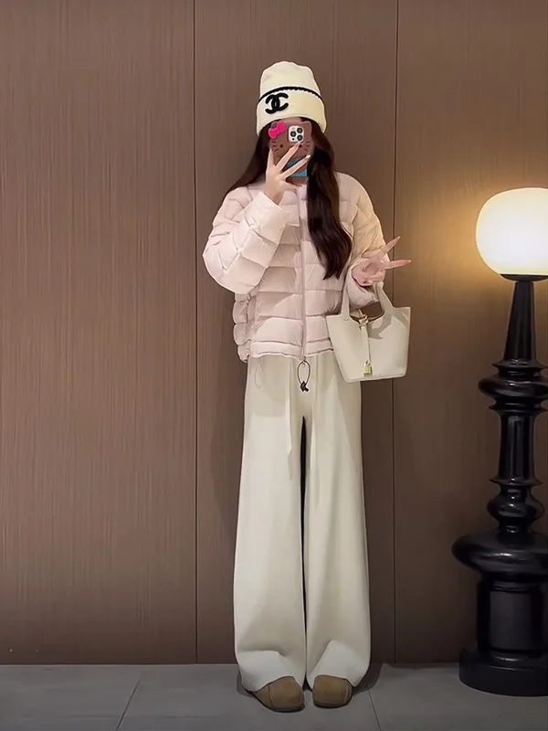 

Faionable round Ne Zipper Pink Cotton Jaet Women's Winter Thi Casual Warm Outerwear Trendy Ins Long Sve Regular Fit