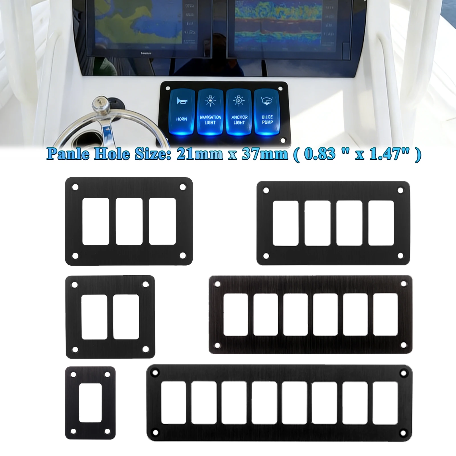 

Водонепроницаемая алюминиевая панель с кнопочными переключателями 37x21 мм, 1/2/3/4/6/8-клавишный корпус для кнопочных переключателей 12В для автомобилей, лодок, морского транспорта, UTV, ATV