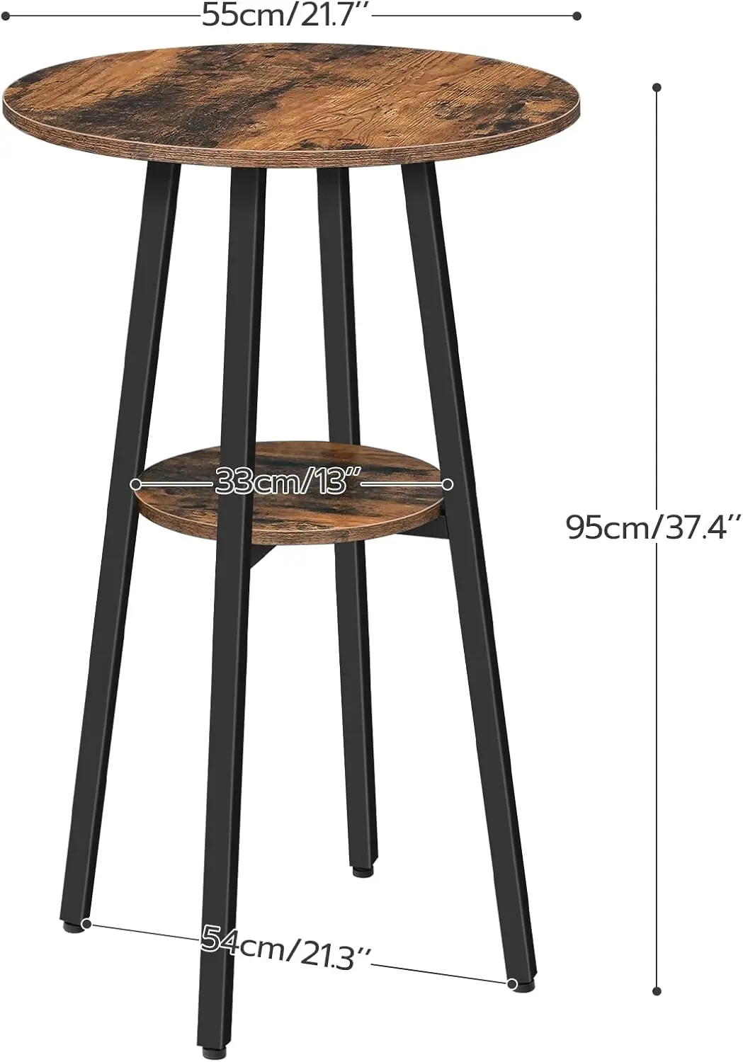 Round Pub Table, 2-Tier Bistro Table with Storage,  High Top Table for Small Spaces, Cocktail Table with Top Particleboard