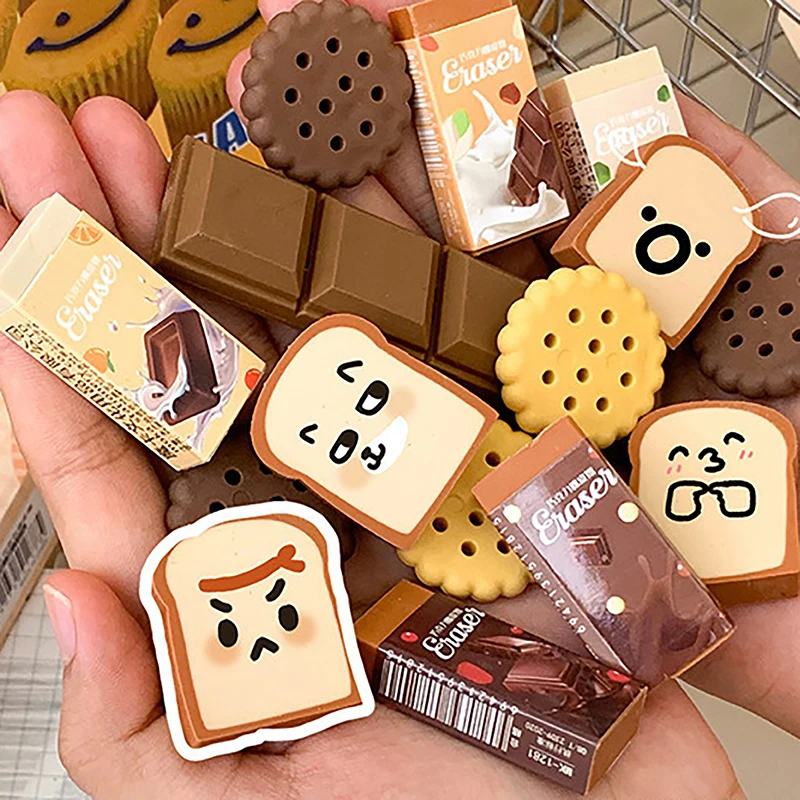 1pcs Funny Snacks Eraser Simulated Chocolate Bread Cookie Creative Student Stationery Correction Tool Gift Rubber Pencil Erasers