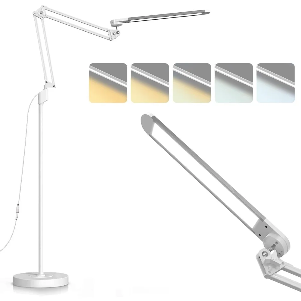 

Floor Lamp for Living Room with 5 Color Temperatures, Stepless Dimming, Standing lamp with 360° Degree Swing Arms, 12W LED