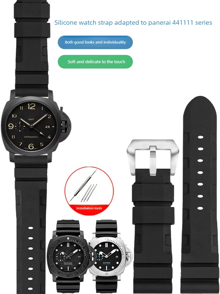 pulseira-de-silicone-para-relogio-compativel-com-panerai-luminor-441-111-stealth-series-bracelete-esportivo-de-borracha-a-prova-d'Agua-masculino