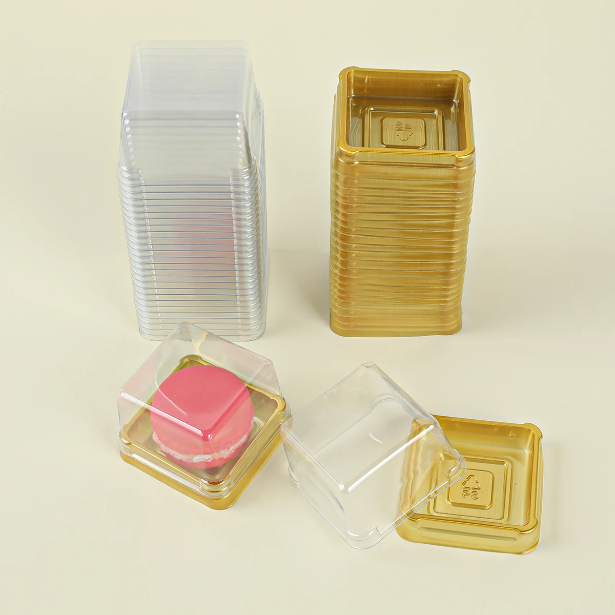 50pcs Plastic Square Moon Cake Boxes Egg-Yolk Puff Container Golden Packing Box Square Blister Egg Yolk Candy Box