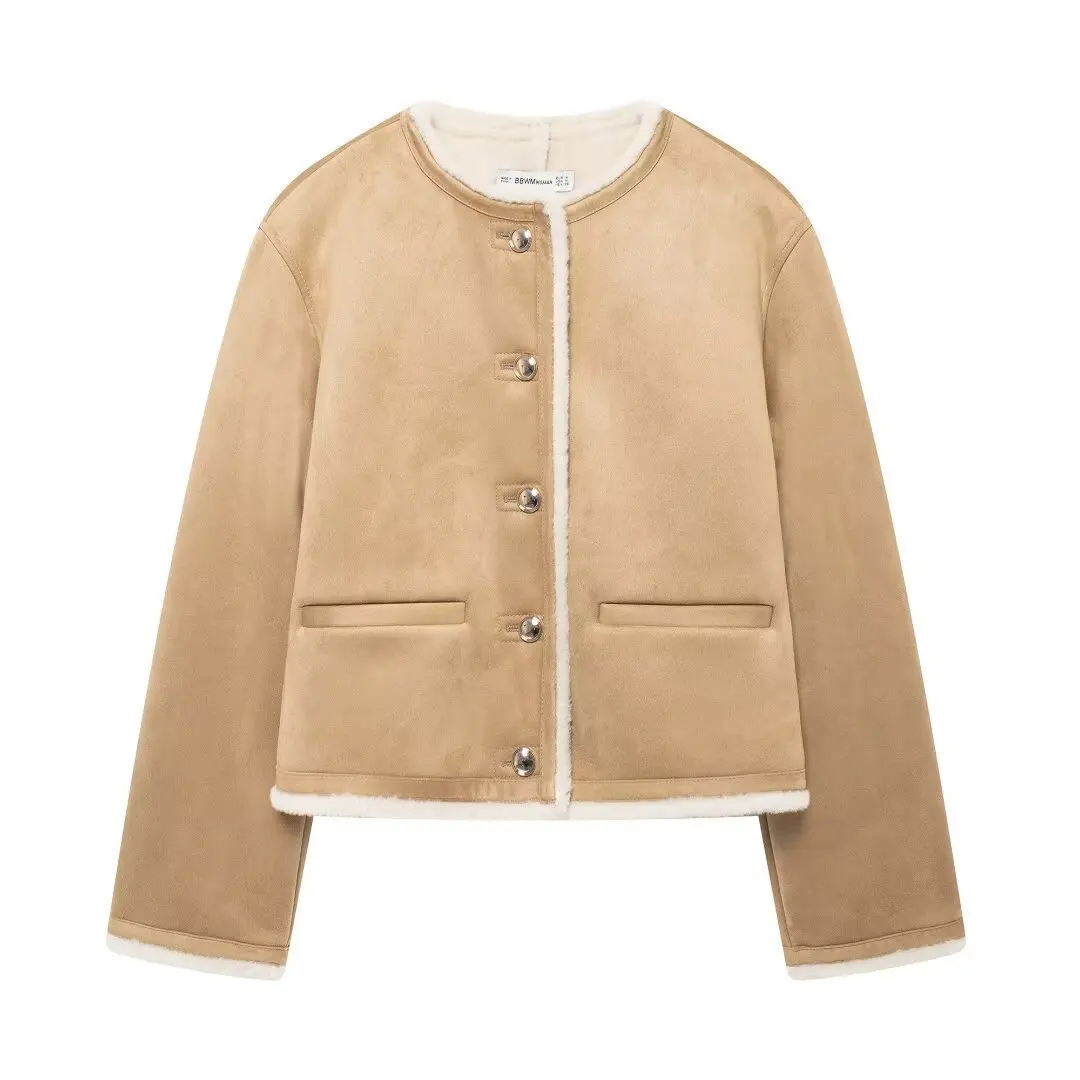 

For Women Comfortable Casual Street Style Polyester Fabric Long Sleeve Fashionable Golden Button Double-Sided Jacket Outerwear