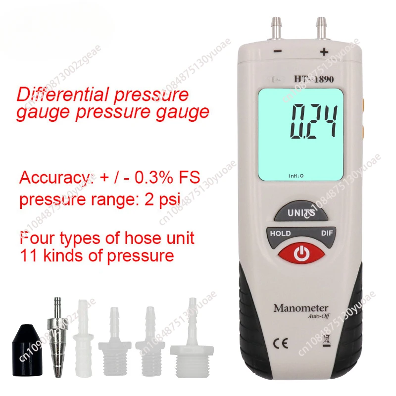 Handheld Gas Pressure Gauge Manometer, Digital Air Meter, Differential, HT-1890, +/-13.79Kpa, Wholesales