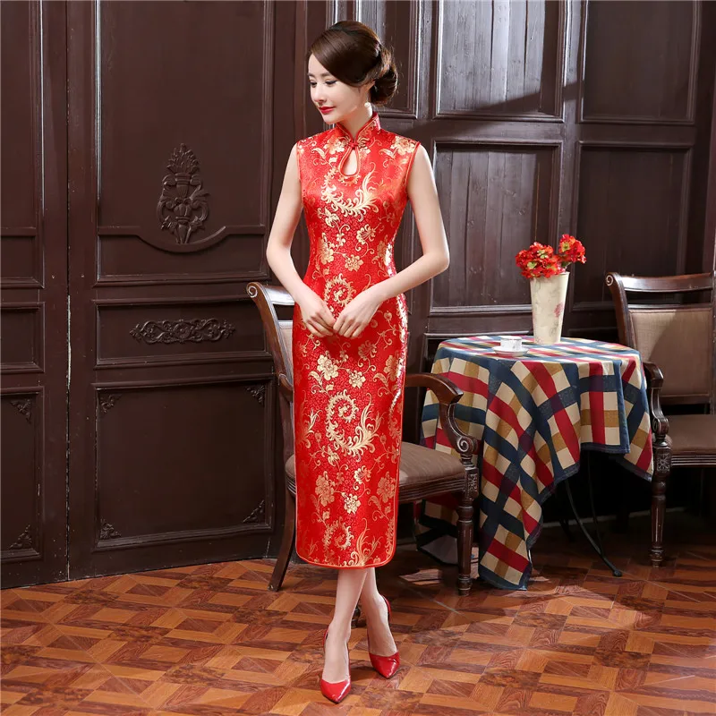 

Свадебный банкетный костюм, одежда для тостов, длинный Cheongsam, красный цвет