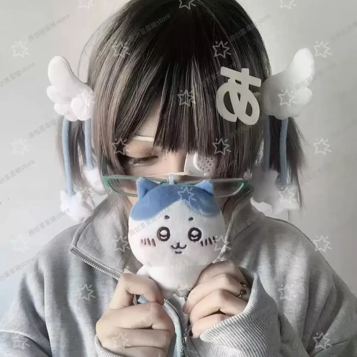 Japanese Harajuku Angel Wing Star Hair Clips, Cute Black Plush Hair Accessories for Y2K Soft Girls, Kawaii Lolita Hair Pins 6