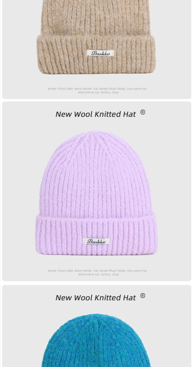 Neue Slouchy Hüte Wolle Gestrickte Beanie Hüte Herbst Kappe Y2K Warme Mütze für Frauen Einfarbig Winter Zubehör Mädchen Hüte Geschenk – Detail 7