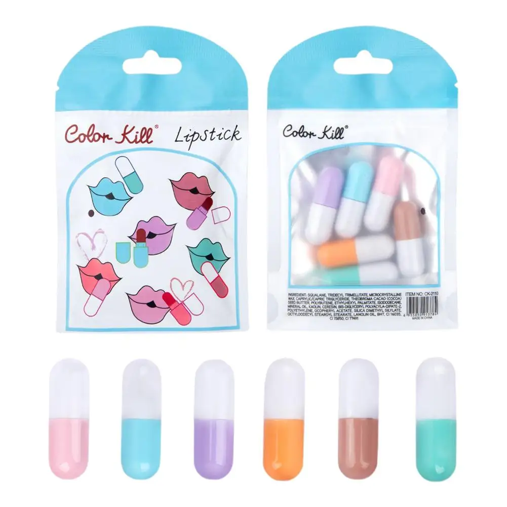 6pcs/set Mini Capsule Lipstick Moisturizing Waterproof Non-stick Cup Carry Pill Lipstick Lips Makeup Gift Sexy Red Lip Balm