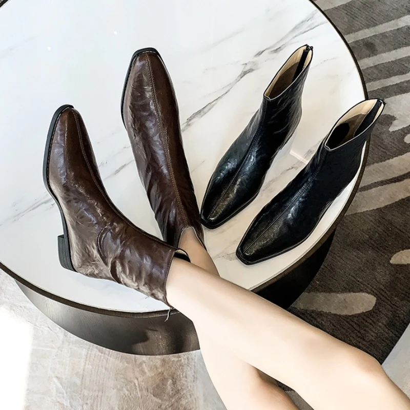 

Повседневные женские ботильоны на низком каблуке, женские элегантные эластичные тонкие короткие ботильоны, осенне-зимняя женская обувь