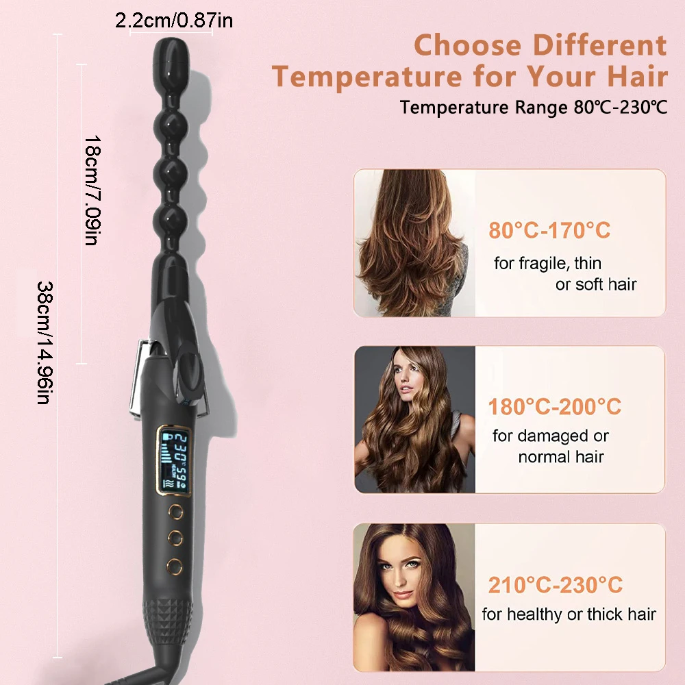 Ceramiczna spiralna lokówka tykwa lokówka głęboko kręcone włosy Styler loki magiczne lokówki do włosów koralik fala maszyna wyświetlacz LED