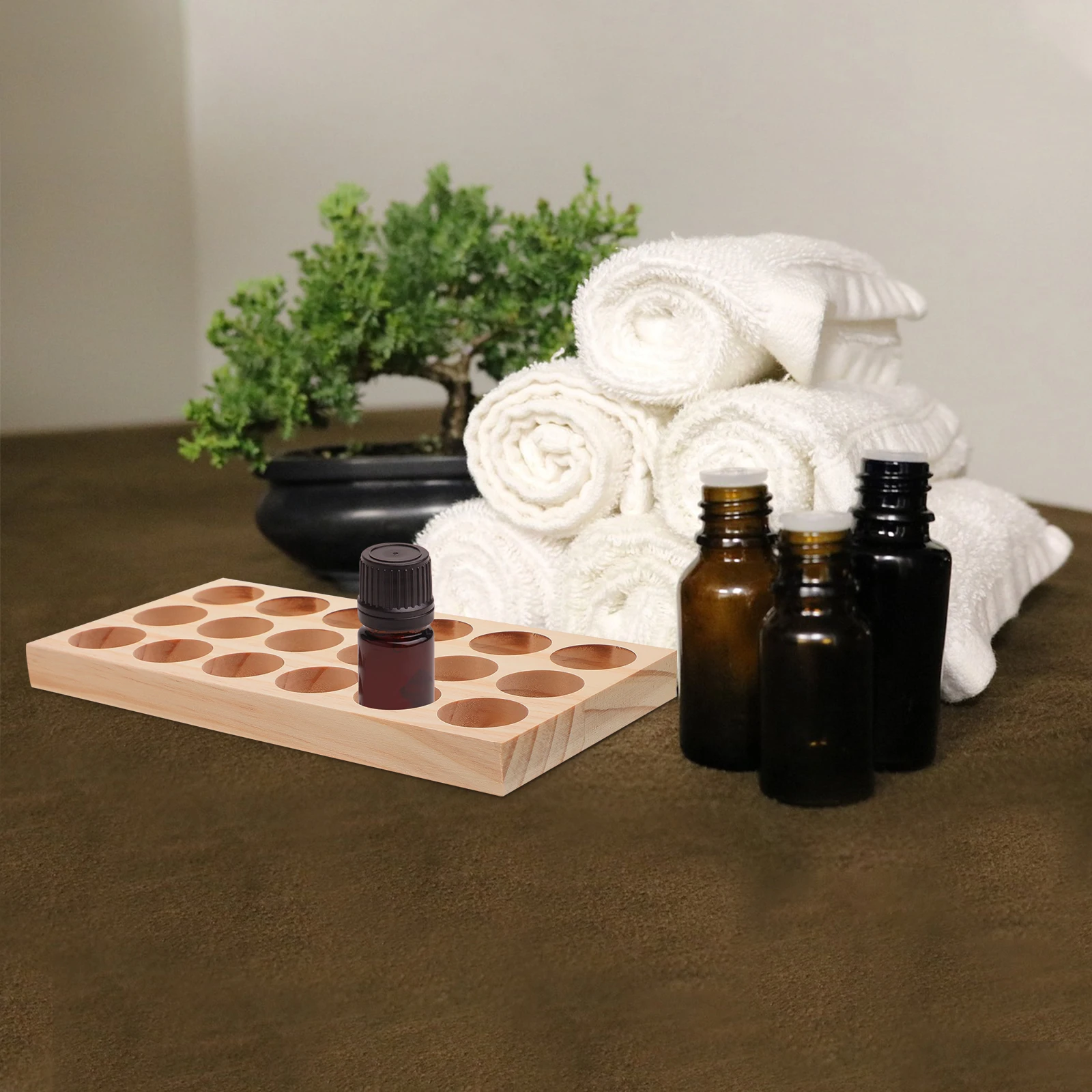 

Wooden Essential Oil Storage Box Organizer for Bottles Perfumes Pine Display Stand Home Salon Use Simple Sturdy Design