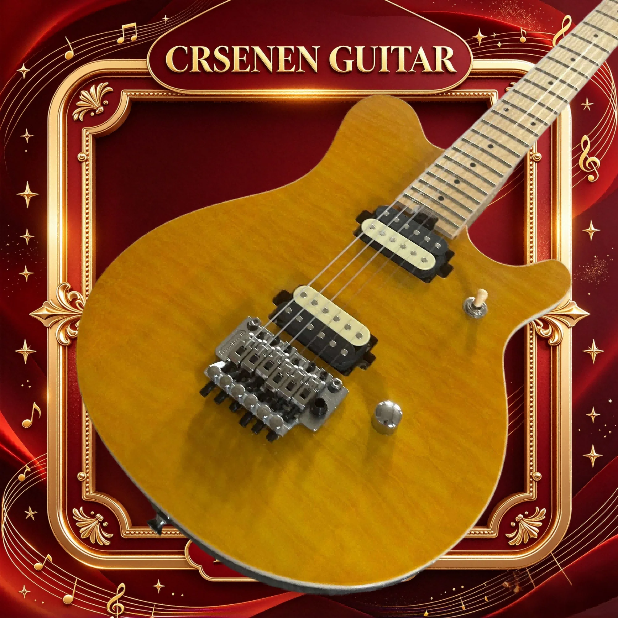 Free Shipping OL Electric Guitar Amber Tiger Flame Top HH Pickups Double Tremolo Gift Beginner Birthday Rock Metal Practice