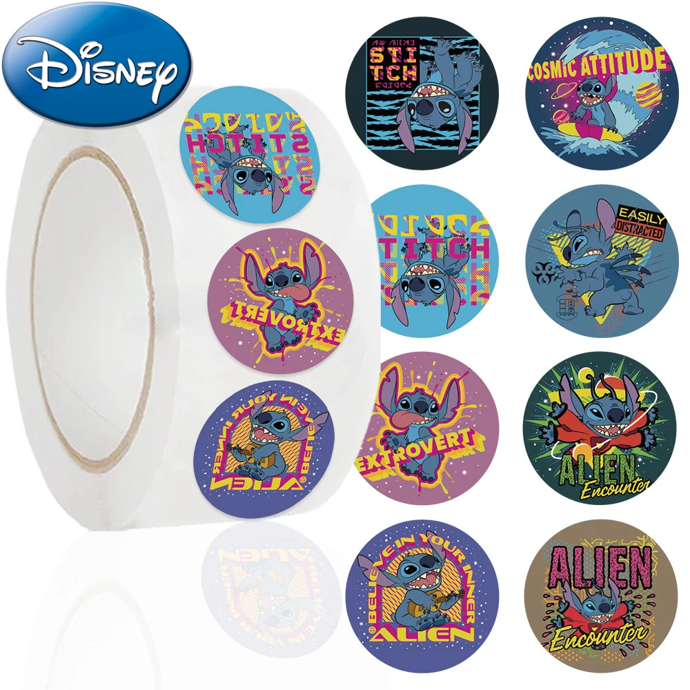 

500PCS/Roll Disney Stitch Sealing Graffiti Stickers Cute Cartoon Anime Lilo & Stitch Stickers Round Diy Decor Album Diary Labe