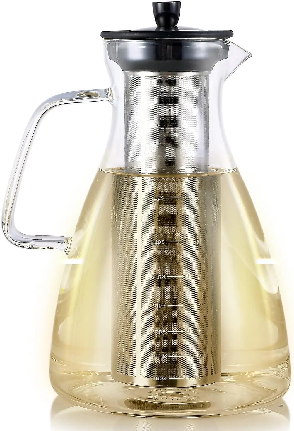 

Extra-Large Glass Teapot with Kettle and Pitcher (68 OZ / 2.0 L) for Hot, Iced Tea, Cold Brew, and Fruit Water - Volume Markings