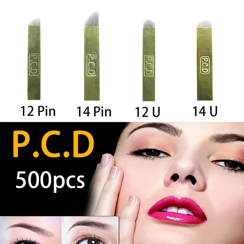 500 stücke Microb lading Nadel 12pin Klinge Tebori Lamina Microb lading harte Kunst Permanent Make-up Augenbrauen Tattoo Nadeln PCD 14 19 u