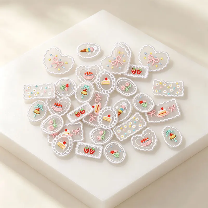 10 Stück 13-50mm Niedliche Spitzenstickerei-Stoffaufnäher, Blumen-Aufkleber, DIY-Kleidungs- und Taschendekorationen cp3904 – Detail 3