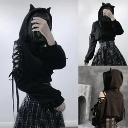 Cat Long Hooded Cute Blouse Sweatshirt Women's Hoodie Pullover Ear Sleeve Women's Blouse Sweater Jacket for Women Casual