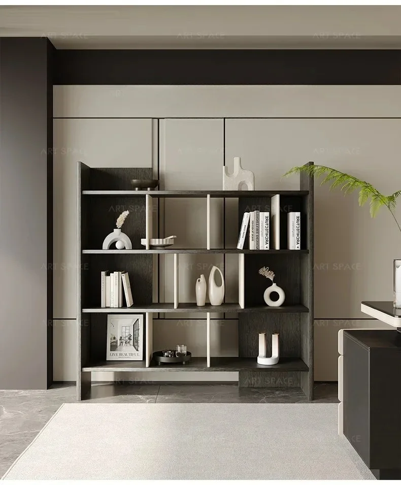 G Italian minimalist bookcase bookshelf floor-to-ceiling shelf integrated wall removable leather solid wood bookcase
