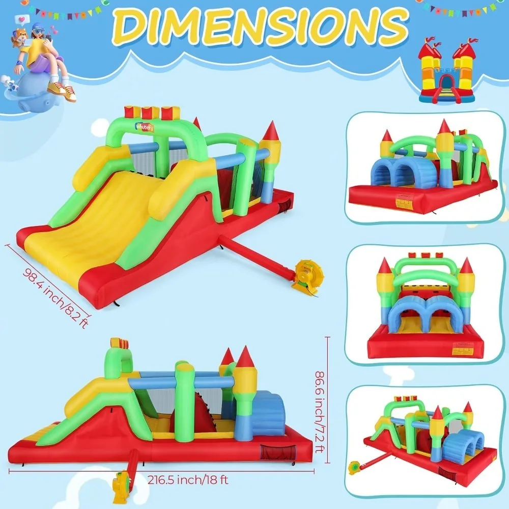جودة عالية - منزل ترتد للأطفال الكبار 8-12، 18 × 8.2 قدم للأطفال 3-6 دورة عقبة قابلة للنفخ مع أنفاق مزدوجة، شريحة كبيرة، تسلق #6