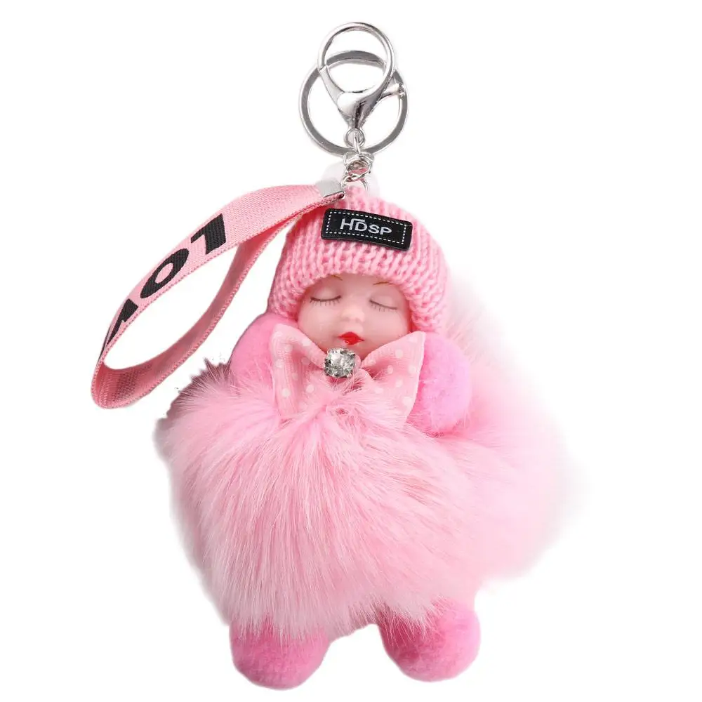 

Accessories Cars Key Ring Bag Pendant For Girls Jewelry Gift Sleeping Baby Doll Pompom Keyring Fluffy Plush Doll Plush Keychain