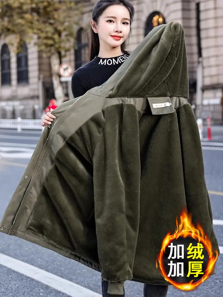 Veste à capuche épaisse en peluche pour femme, Parka chaude en coton, ample et décontractée, longue, nouvelle mode automne hiver