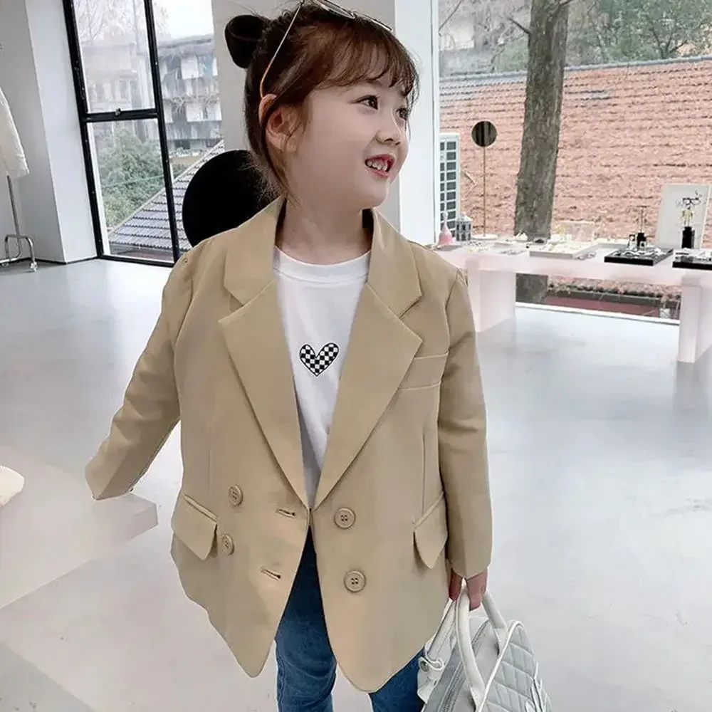 New 3-12 Years Girls Suit Solid Casual Button Blazer Spring Kids Jacket for Girls Korean Style Children's Clothing 7 8 9 10 11