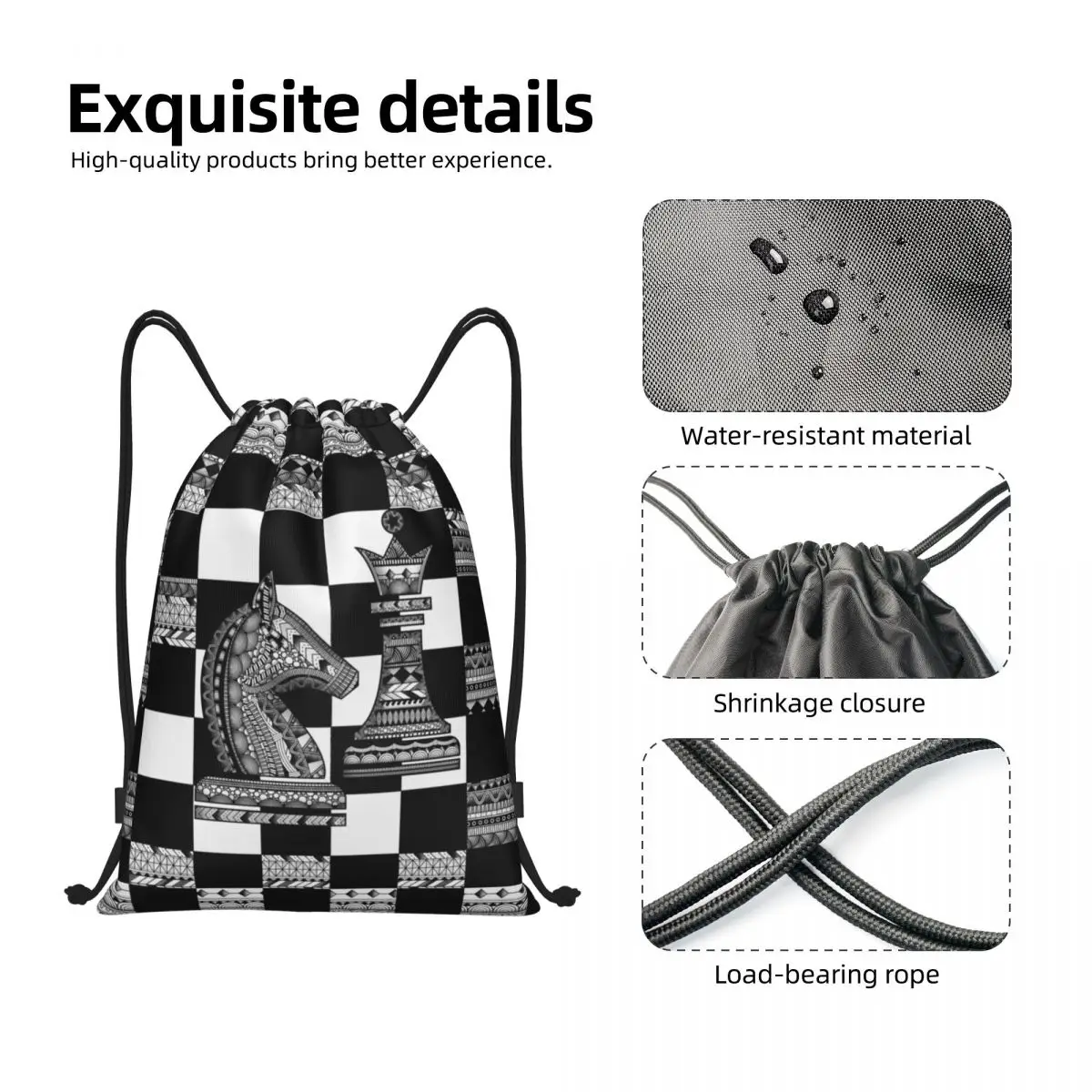 Chess Knight And Queen Drawstring Backpack Bags Men Lightweight Board Game Chessboard Gym Sports Sackpack Sacks for Training