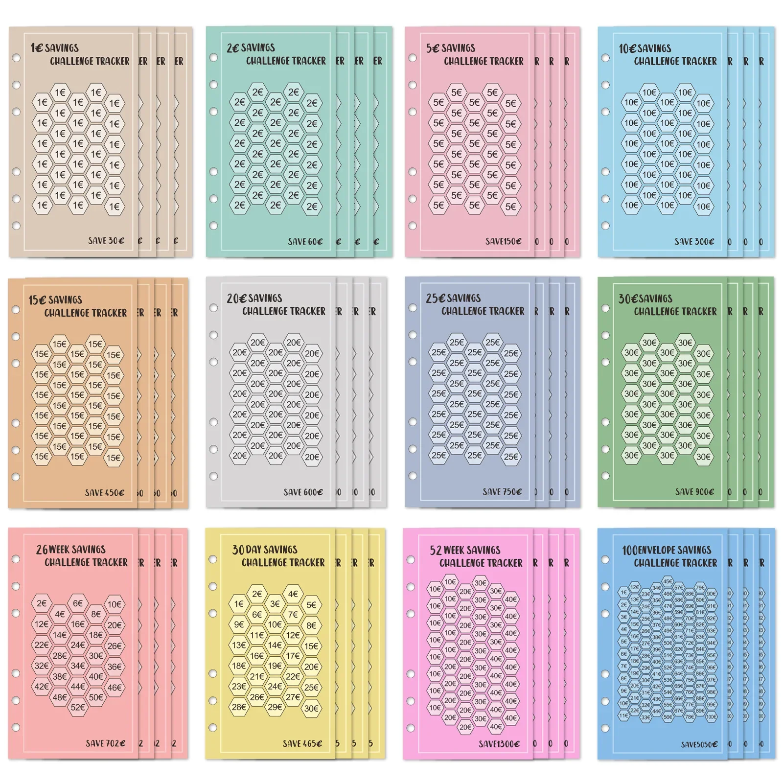 A6 100 Envelopes Eave Money, 52 Weeks Save Challenge, 30 Days Save, Euros USD Cash Envelopes Budget Planner Easy To Save