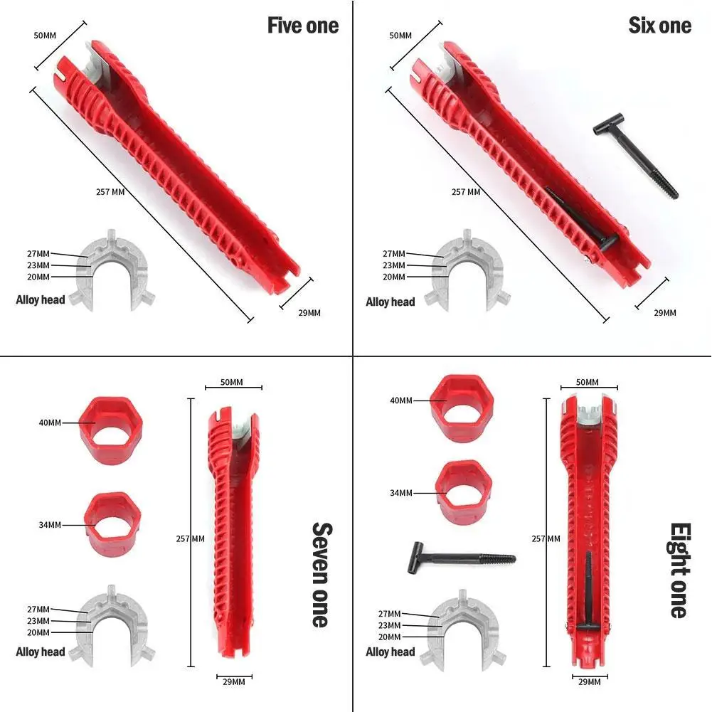 Herramienta de fontanería de reparación de cocina antideslizante 8 en 1, llave de tubo para fregadero, llave de tubo de fontanería, juegos de