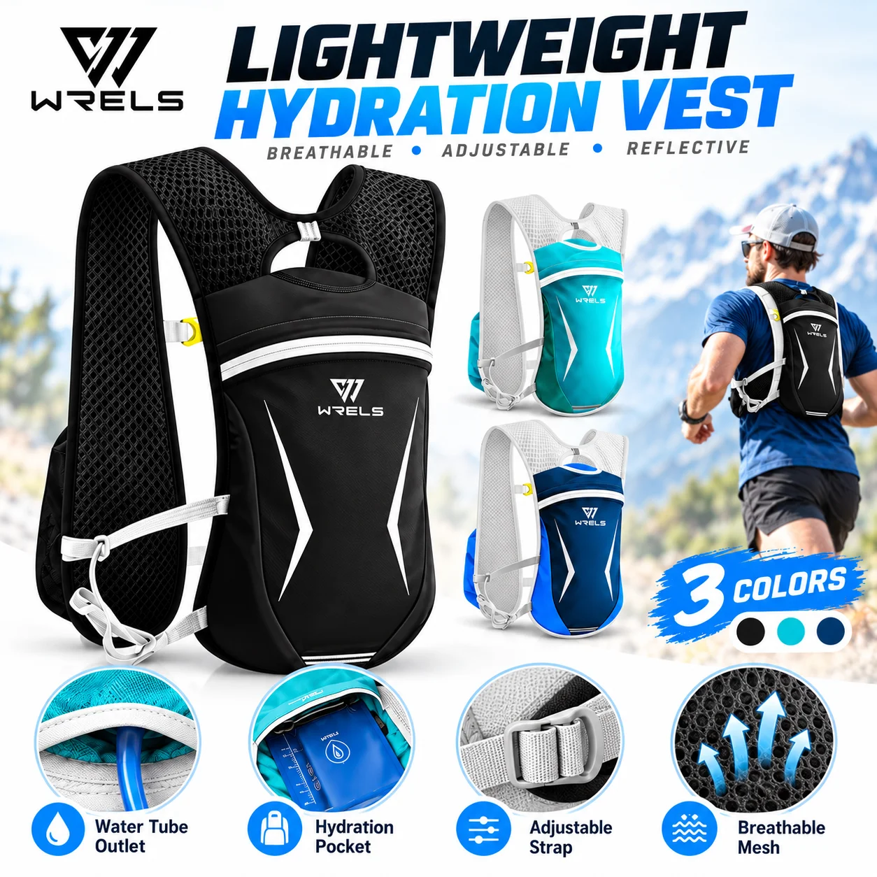 WRELS Lightweight Cycling Run Jogging Marathon Backpack Riding Climbing Bag Breathable Outdoor Trail Running Hydration Vest