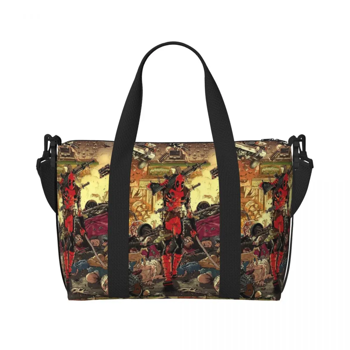 Custom Deadpool Detailed Art Beach Tote Bag for Women Extra Large Gym Carry On Travel Shopping Bags