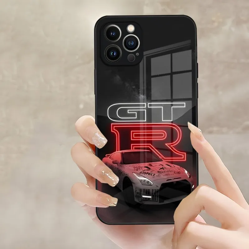 Racing GTR Sports Car Phone Case Luxury Design Glass For IPhone 14 Pro 12 11 13 Mini X XR XS Max 8 7 6 Plus SE Back Cover