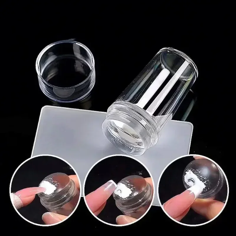 

6pcs Transparent Big Square Nail Art Stamper, Scraper, Image Plate with cap, Manicure Print Tool, 1Set