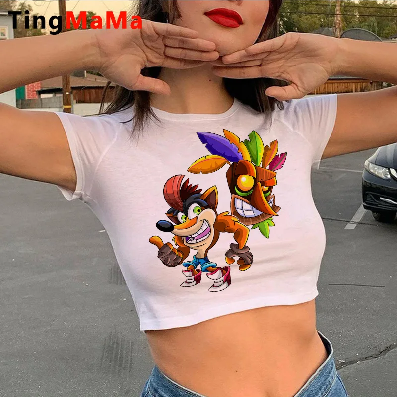 Crash Bandicoot t shirt t-shirt female y2k clothes casual tumblr ulzzang kawaii crop top white t shirt tumblr