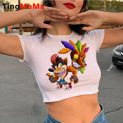 Crash Bandicoot t shirt t-shirt female y2k clothes casual tumblr ulzzang kawaii crop top white t shirt tumblr