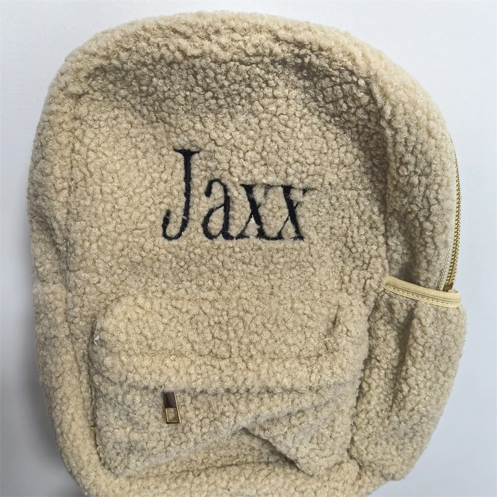 

Personalized Name Lamb Wool Backpack for Boys Girls Embroidery Any Name Plush Children's Schoolbag Custom Outdoor Snack Backpack